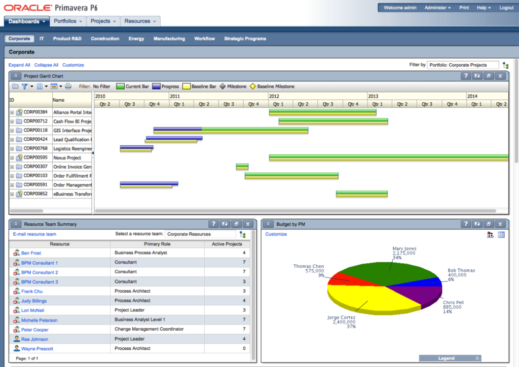 Visualization of Oracle Primavera EPPM Dashboard displaying project metrics, timelines, and key performance indicators.